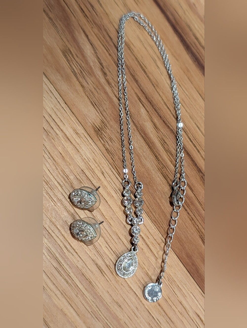 Charter Club Silver-Tone Teardrop CZ Necklace with Stud Earrings